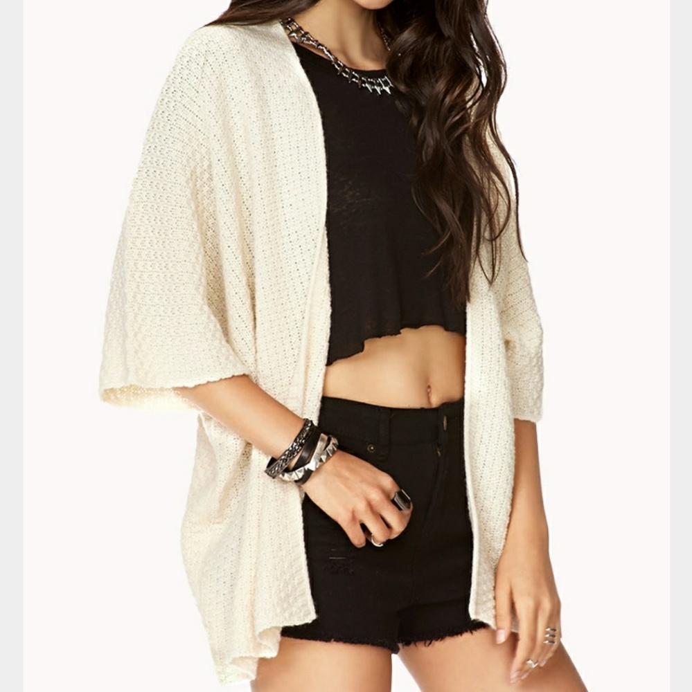 Cream knit open front cardigan