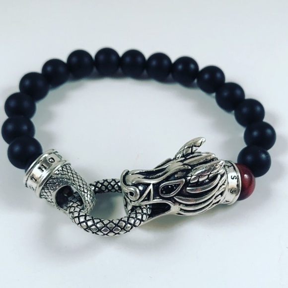 Silverskylight Other - Men Dragon bracelet matte onyx and red tiger eye