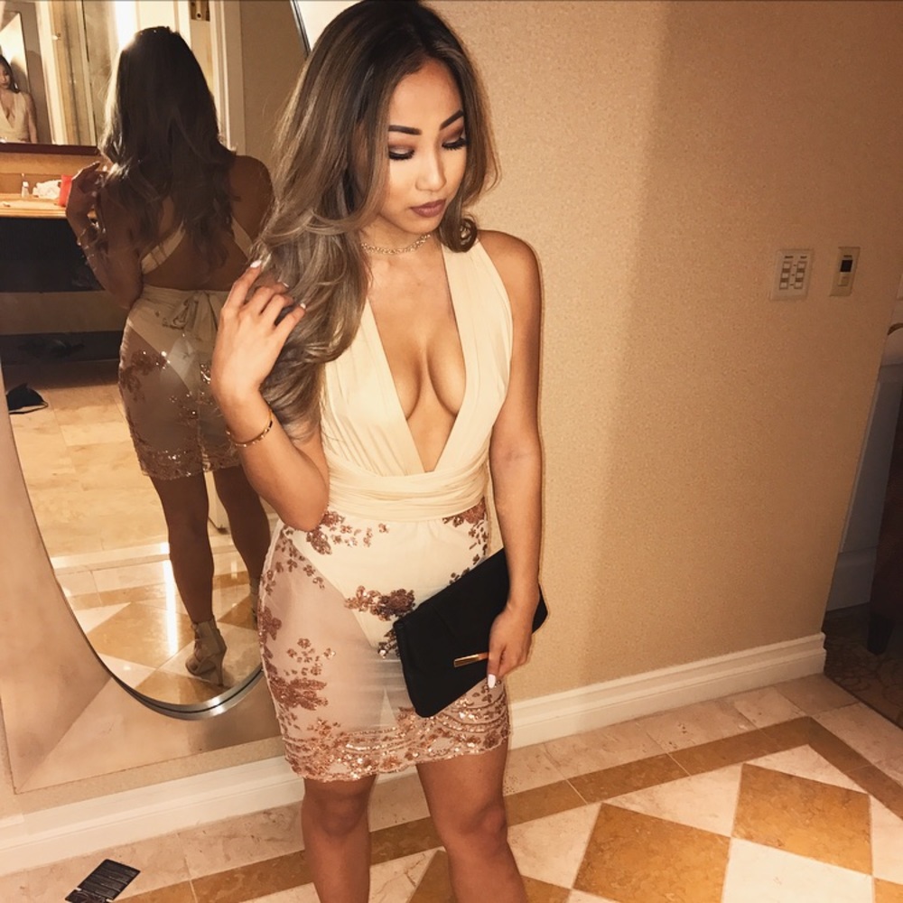 Nude sequin mesh dress