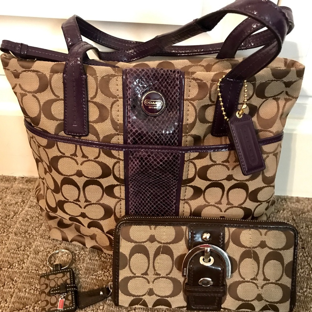 Coach purse, wallet, keychain set.