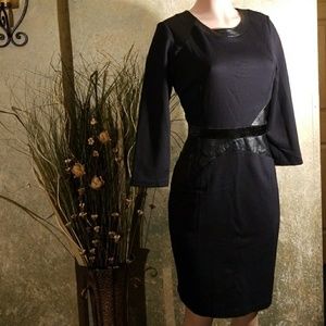 Bloomingdale's Black Dress W/ Faux Leather Accents