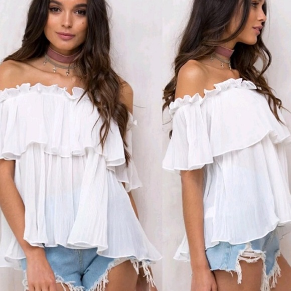 π¦ WHITE SHEER OF THE SHOULDER BLOUSE π¦ - Picture 3 of 7