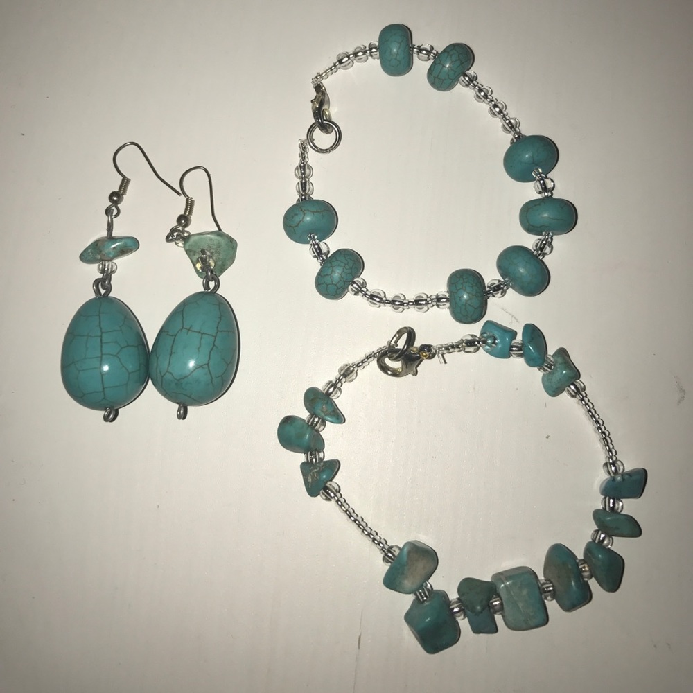 Turquoise Faux Marble Earrings AND 2 bracelets