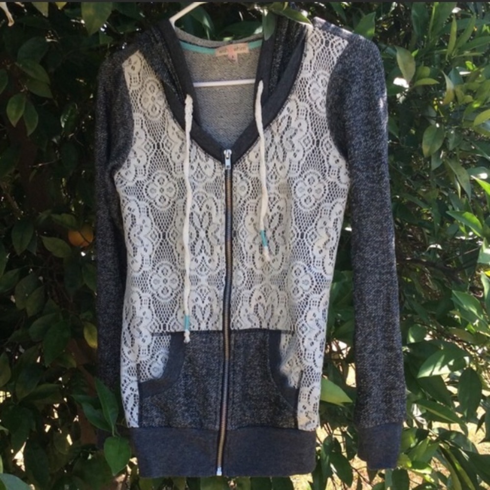 Lace Front Zip Up Hoodie- S