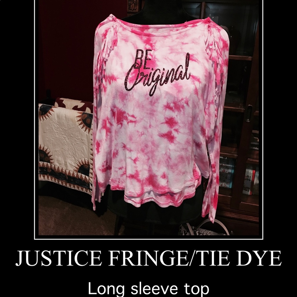 A tie dye top with fringe. Long sleeve size 12
