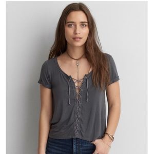 American Eagle Soft & Sexy Lace-Up Tee