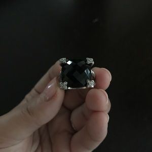 DAVID YURMAN Black Onyx Diamond Cushion Ring