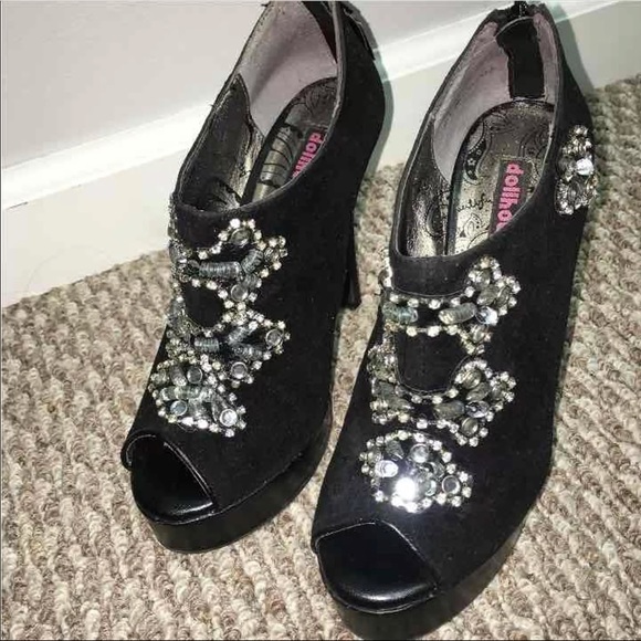 Rhinestone Black Heels (6) - Picture 2 of 3