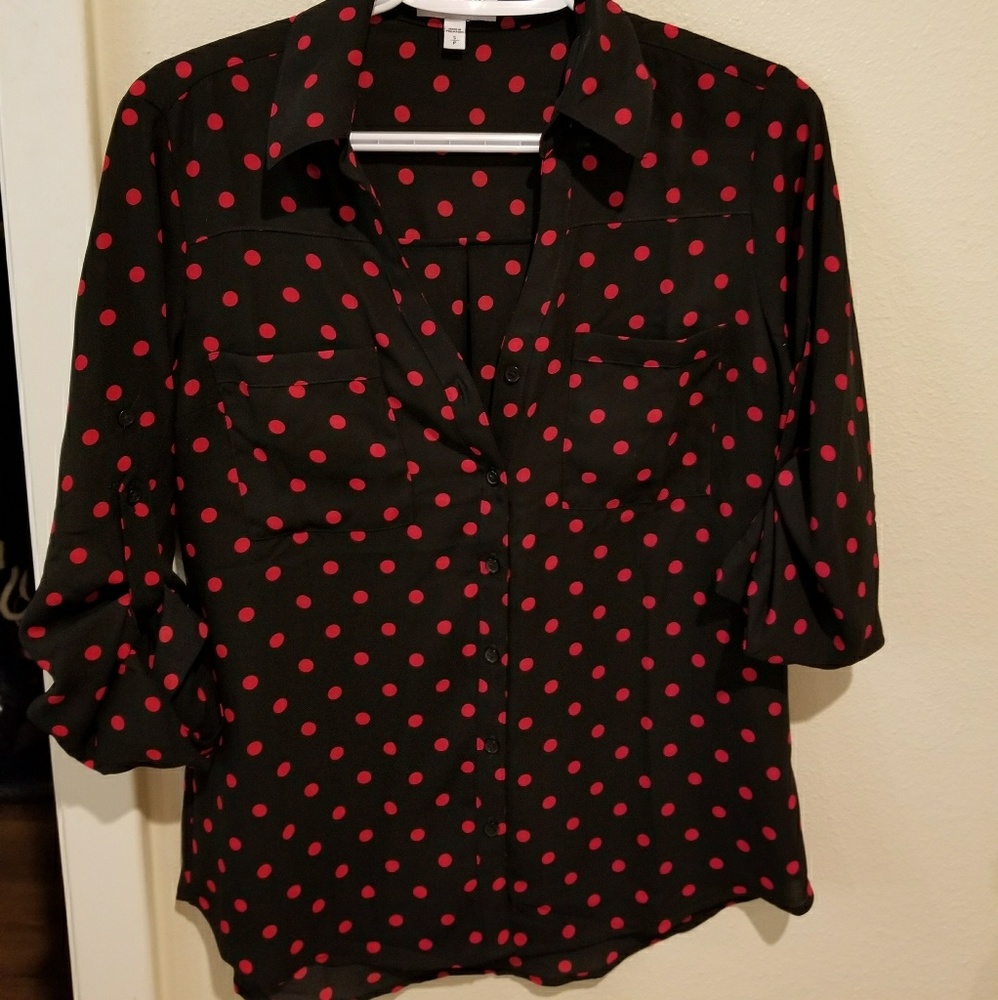 Express black and red polka dot blouse