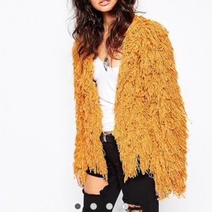 ISO Lovers + Drifters mustard shag sweater/jacket