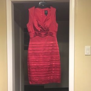 Red satin semi formal dress.