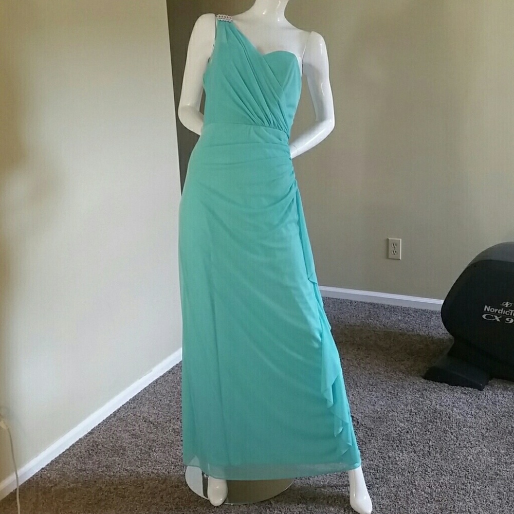 Aqua colored one strap dress