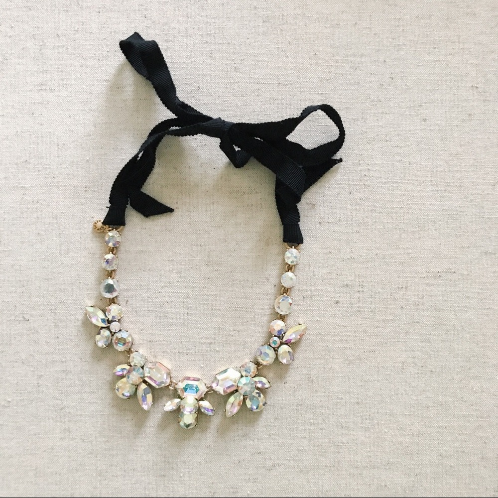 J.Crew sparkles & black ribbon tie necklace