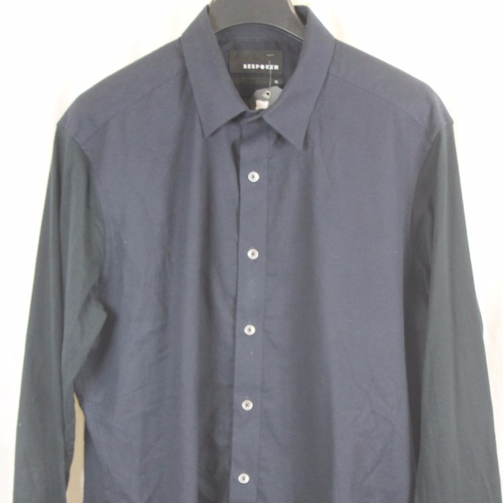 MENS BESPOKEN NAVY BLACK LS BUTTON FRONT XL