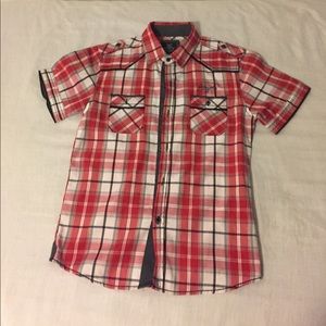 Red L.R Scoop button up shirt, Great Condition