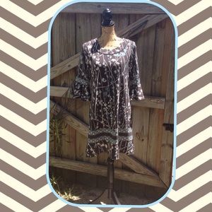 BCBG Max Azria Grey Blue Floral Dress Large Petite