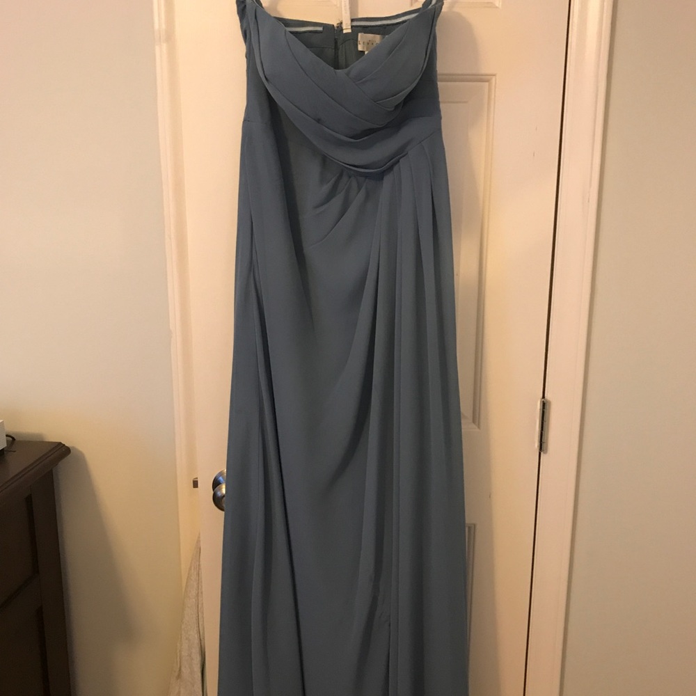 Bill Levkoff slate blue dress. Very flattering!