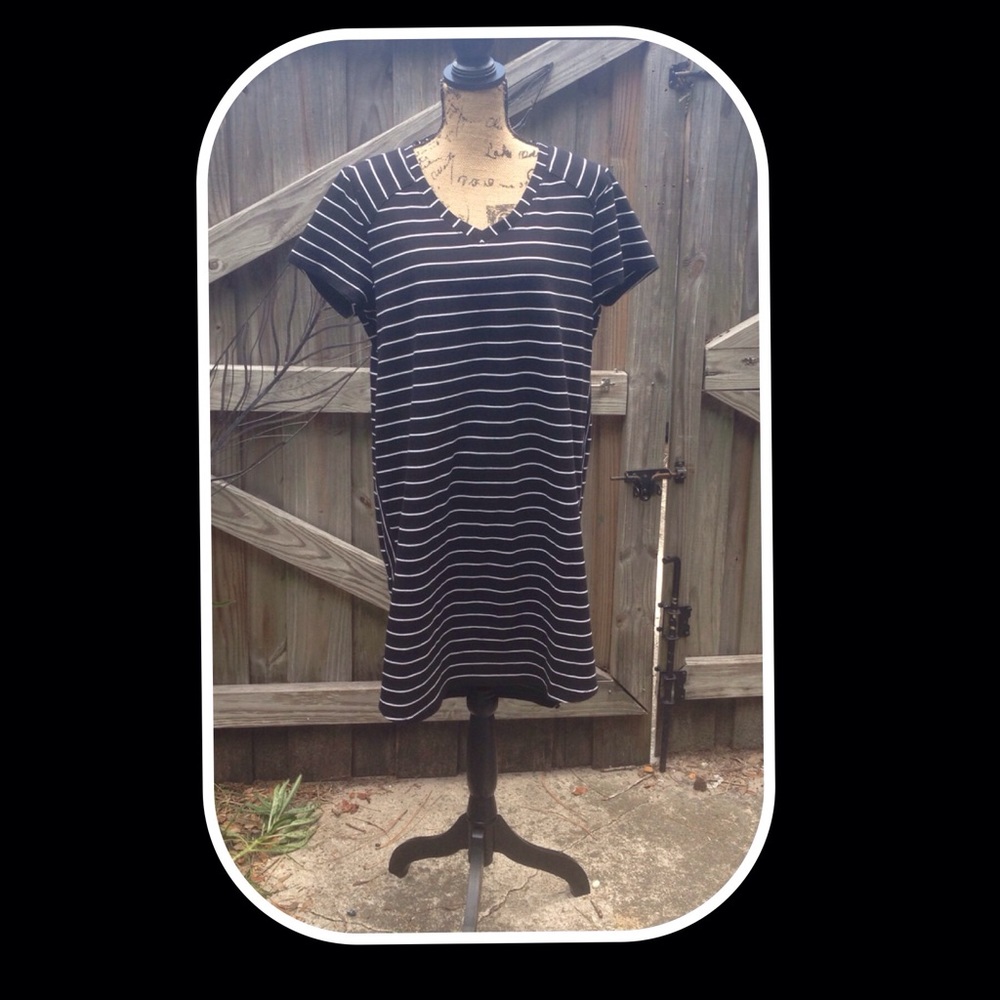 Merona Black White Striped Shirt Dress XXL