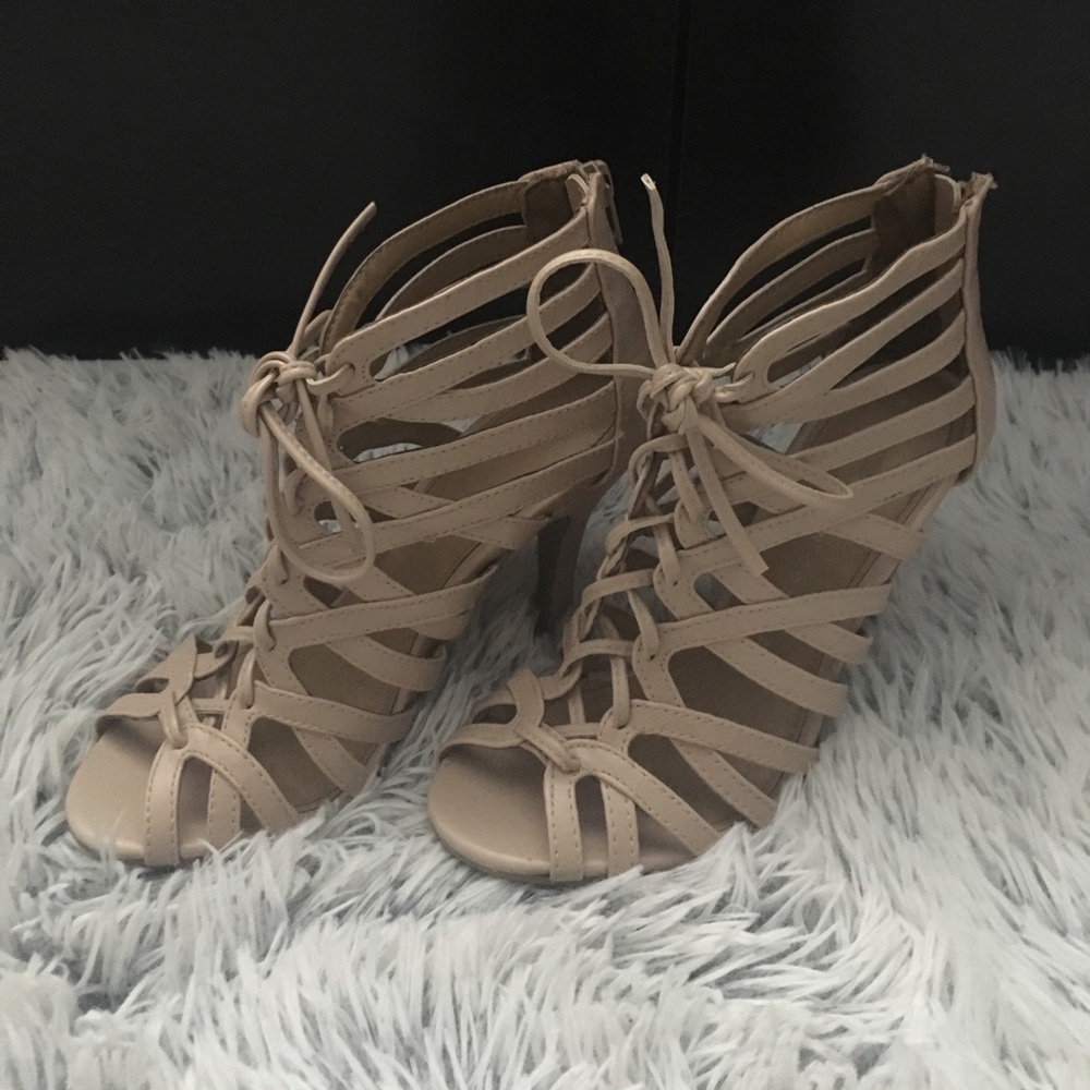Lauren Conrad Tan Lace up Heels