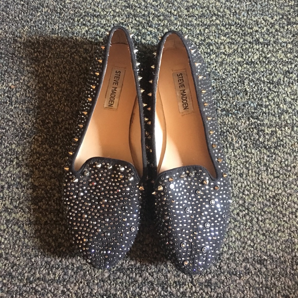 Navy Blue Jeweled Loafers