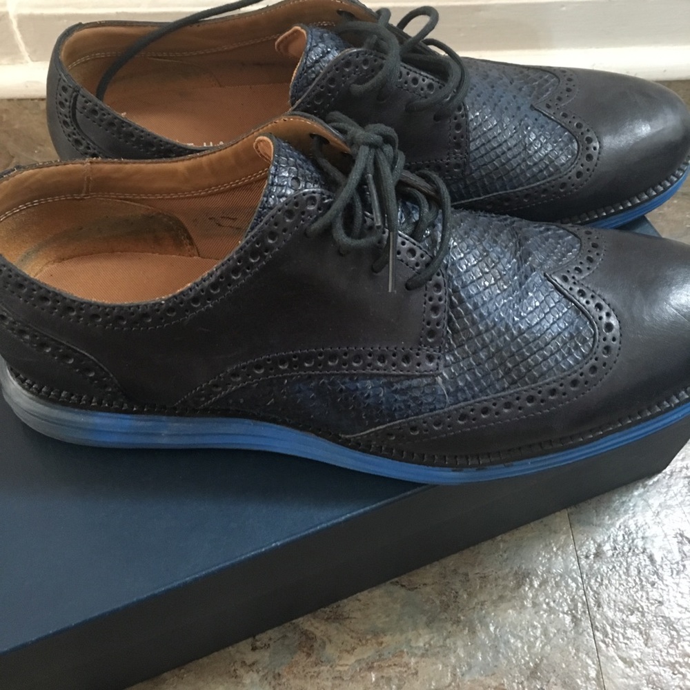 Cole Hann blue snake skin oxfords