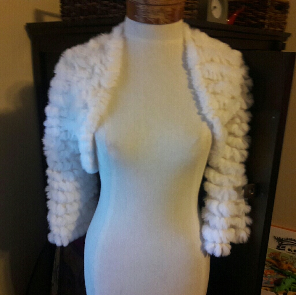 BCBG genuine fur, white to off white color