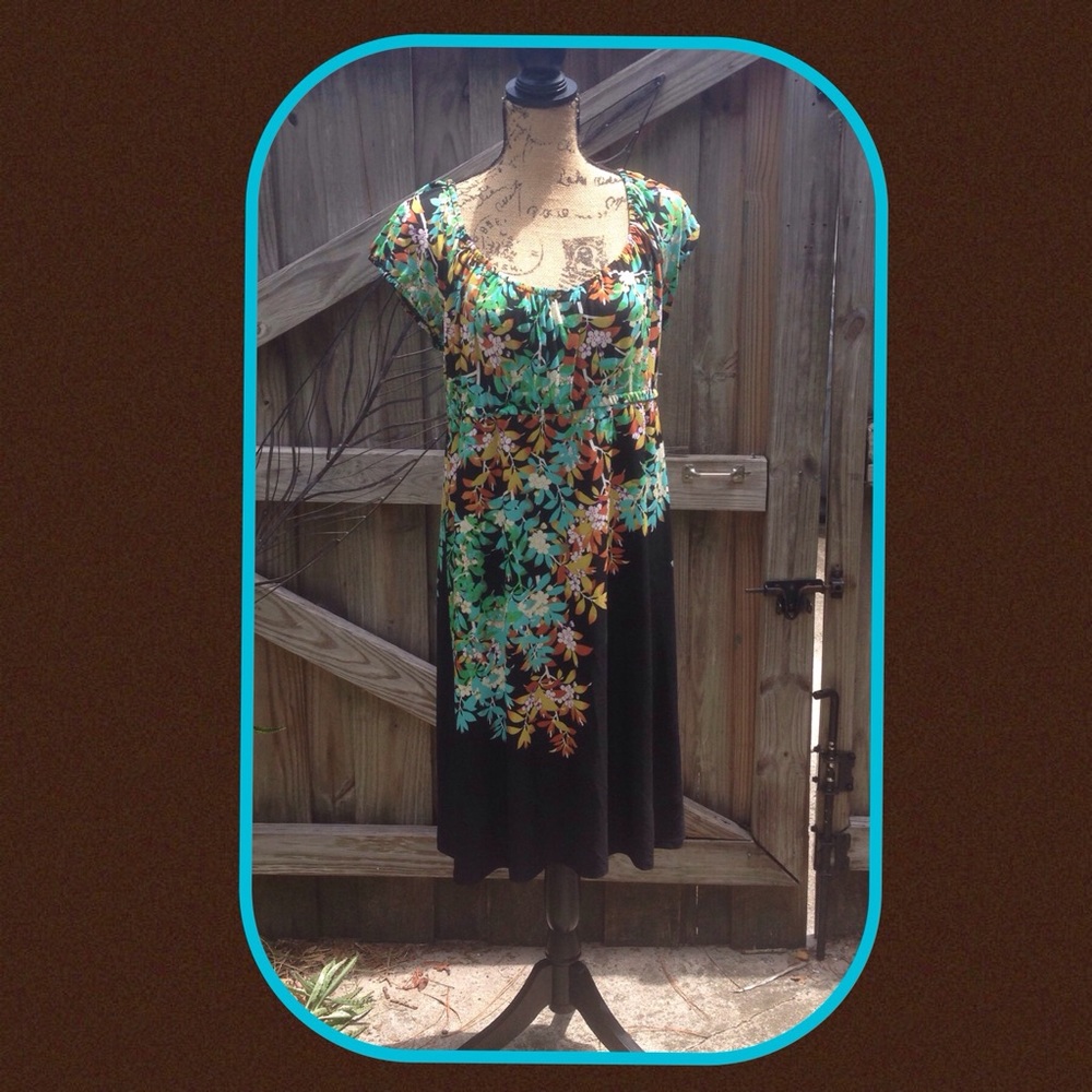 London Times Black Floral Empire Waist Dress 14