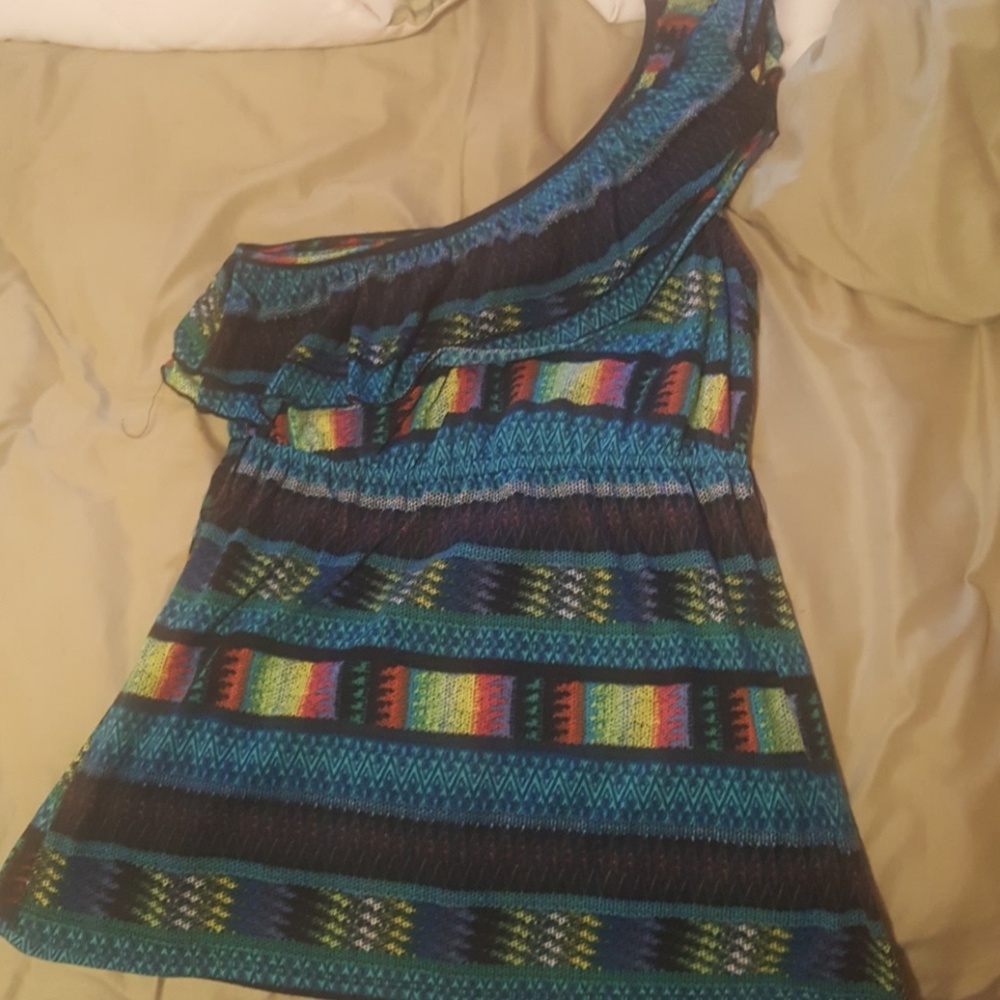 One shoulder multi color top