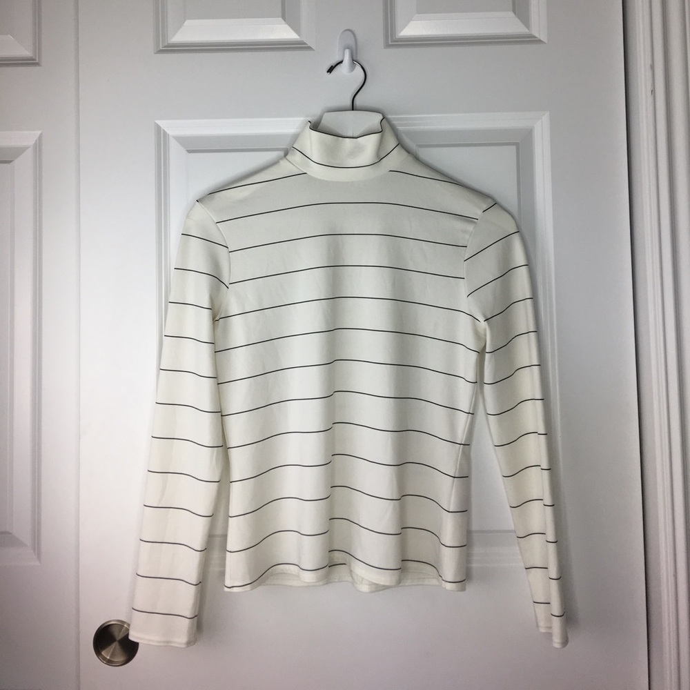 Laundry by Shelli Segal Striped Mock Neck Top Long Sleeve Zip Back Size M
