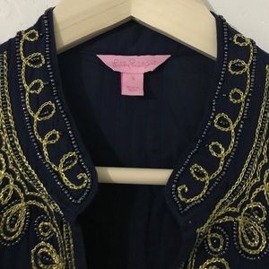 Lilly Pulitzer Summer Tunic Top Navy Gold Beaded S