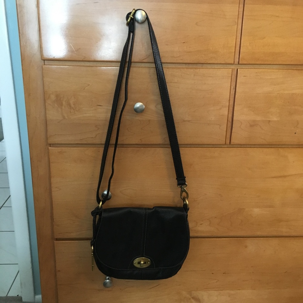 Black leather Fossil cross body bag