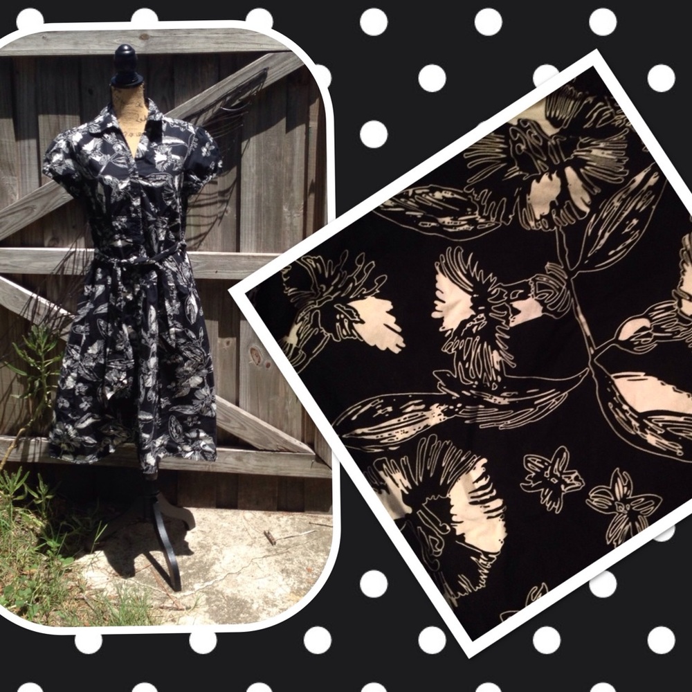 Merona black white fit flare rockabilly dress L