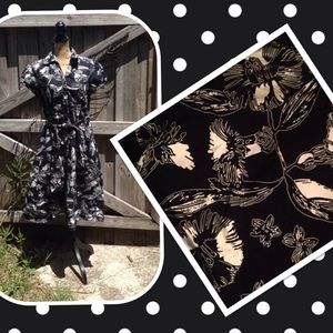 Merona black white fit flare rockabilly dress L