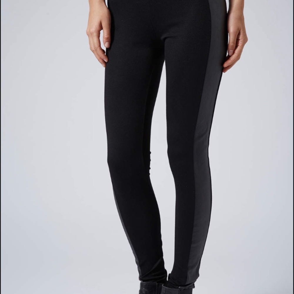 Black leather strip leggings