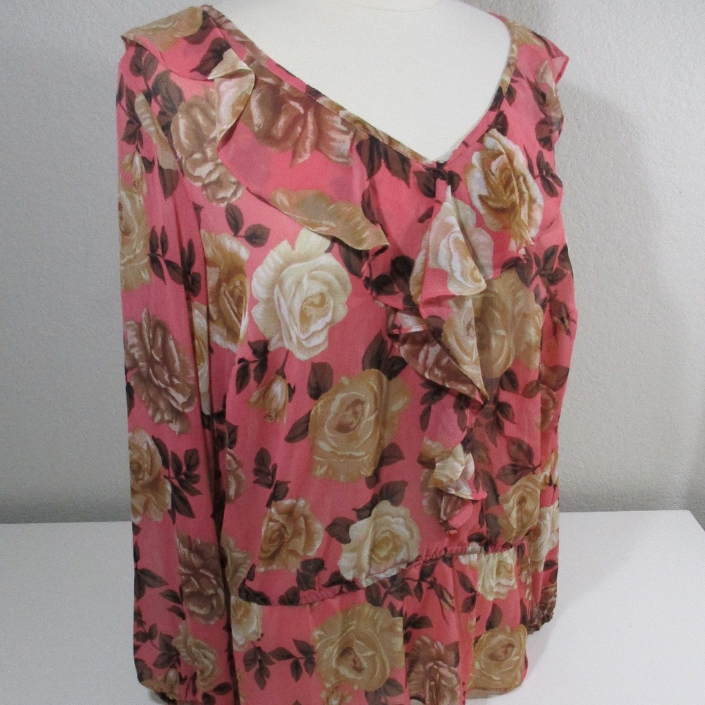 Charter Club Poet Blouse Ruffle Rose sz 1X 14/16