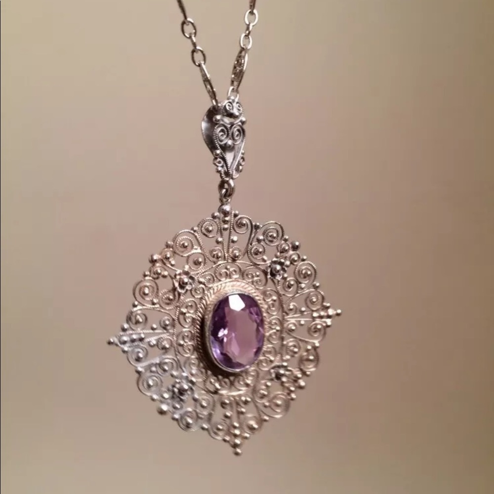 Antique Peruzzi Italian Sterling Amethyst Necklace