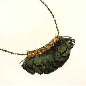 Anthropologie Peacock Green Feather Necklace