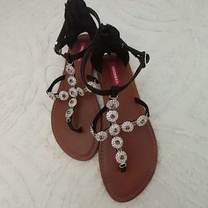 💀   Black Rhinestone Sandals sz 8.5