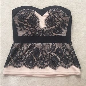 Nude and black lace strapless top size medium