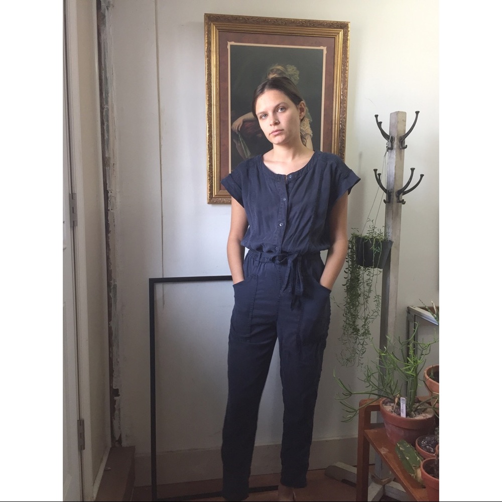 Anthropologie Hei Hei navy blue jumpsuit