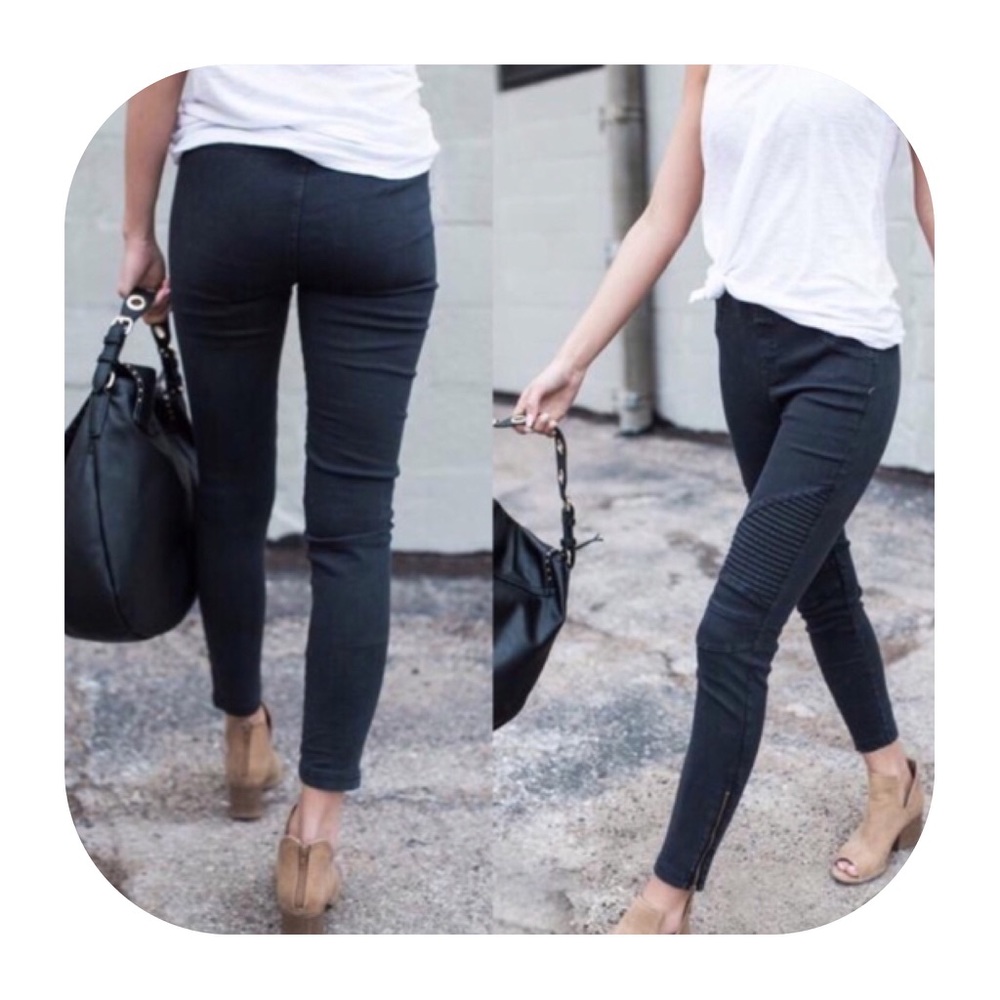 ❄️SOLD❄️ Black Moto Jeggings with Ankle Zipper - Picture 2 of 3