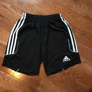 Black and white adidas soccer shorts