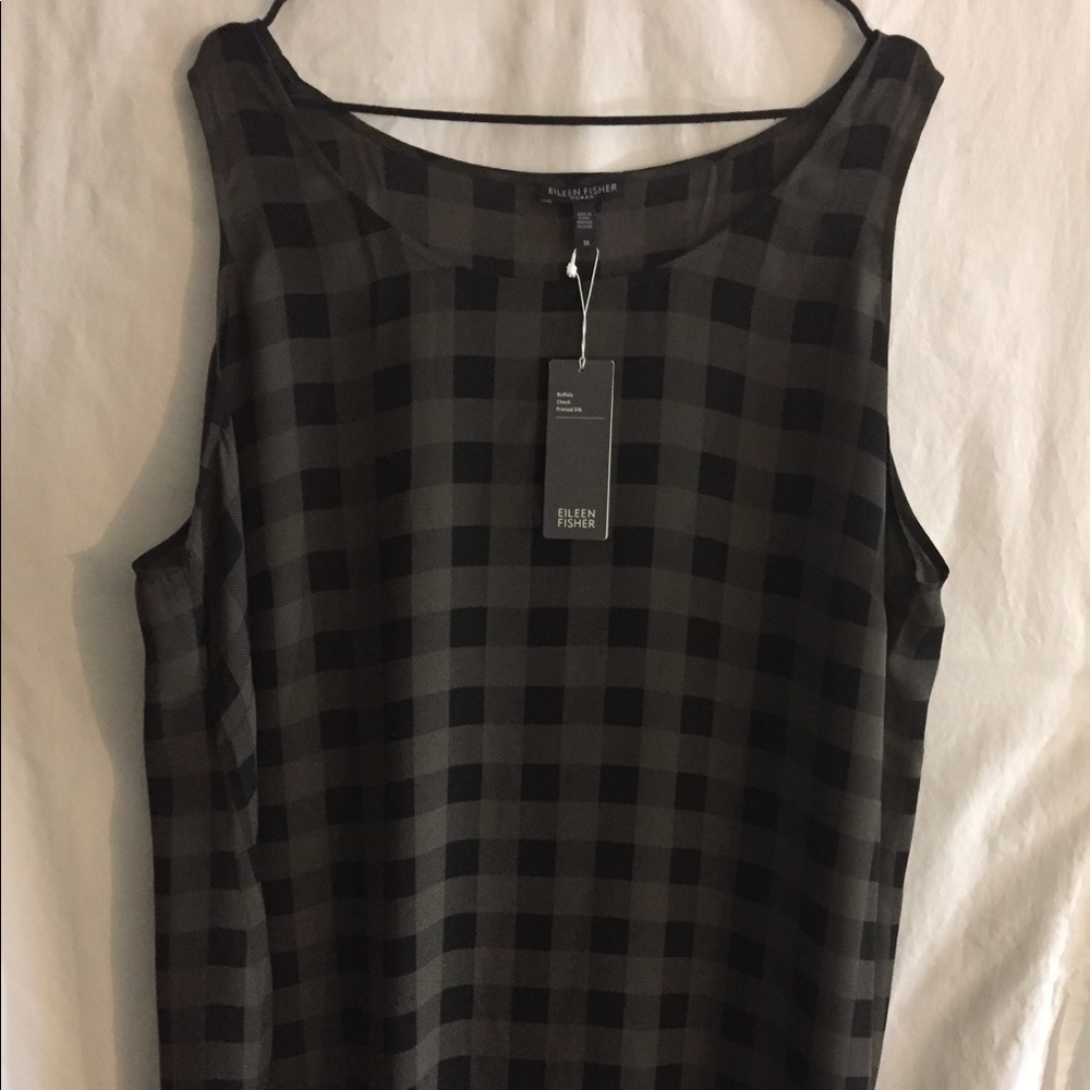 EILEEN FISHER Checkered Top 100% Silk New w/ Tags