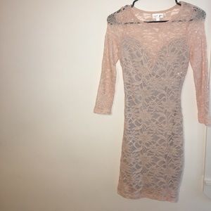 flowery pink semi-formal tight dress