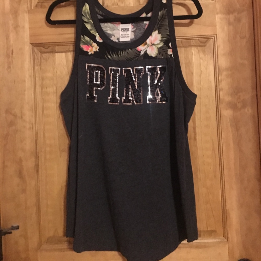 PINK tropical bling muscle tank