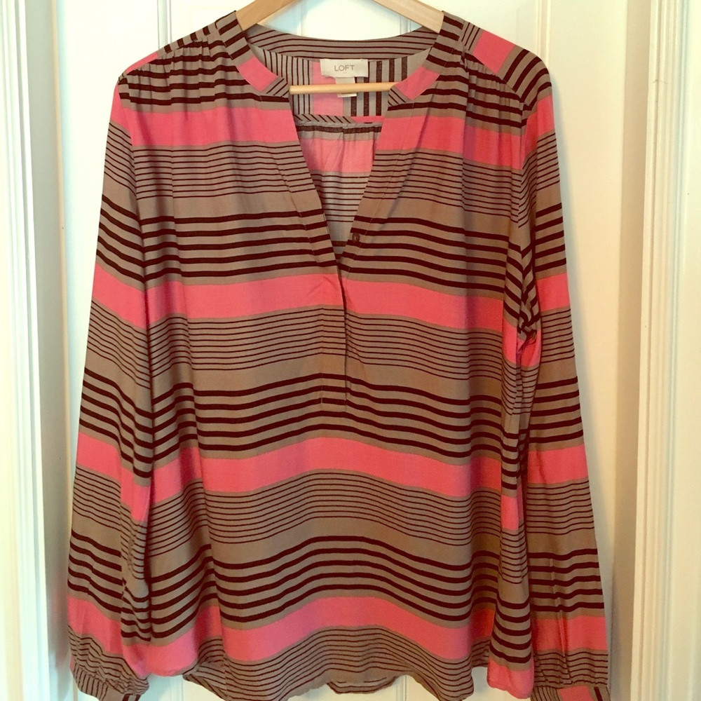 Pink, Black and Tan Striped Tunic by The Loft