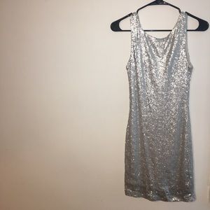 silver/grey, shiny/sparkly tight dress