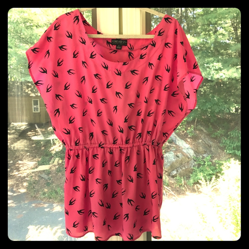 Forever21 Pink and Black Bird Blouse