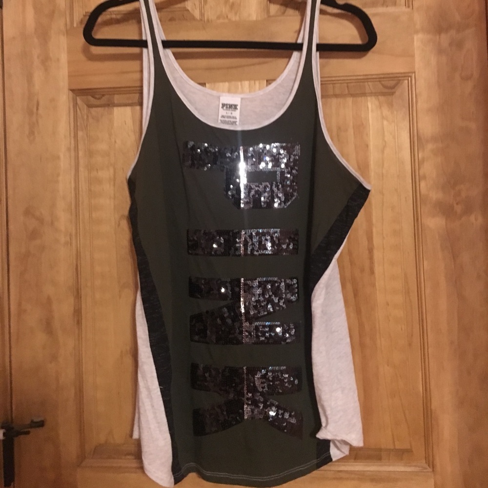 PINK olive green bling muscle tank