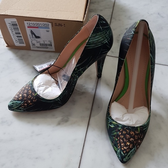 Zara Leather Tropical Pineapple Palm Heels - Picture 2 of 8